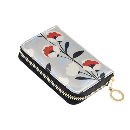 KLL Herren-Geldbörse mit Blumenmuster im minimalistischen Stil, Leder, Kartenetui mit 9 Kartenfächern, RFID-blockierend, mit Reißverschluss von KLL