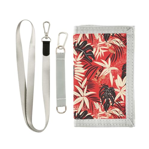 KLL Herren-Geldbörse mit Schildpatt-Design, Rot und Schwarz, dreifach gefaltet, einzigartig, stabil, Kartenetui für Herren, mit Umhängeband von KLL