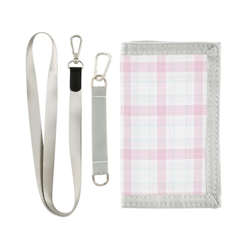 KLL Herren-Geldbörse mit Umhängeband, Schachbrettmuster, dreifach gefaltet, leicht, mit Umhängeband, Puderblau von KLL