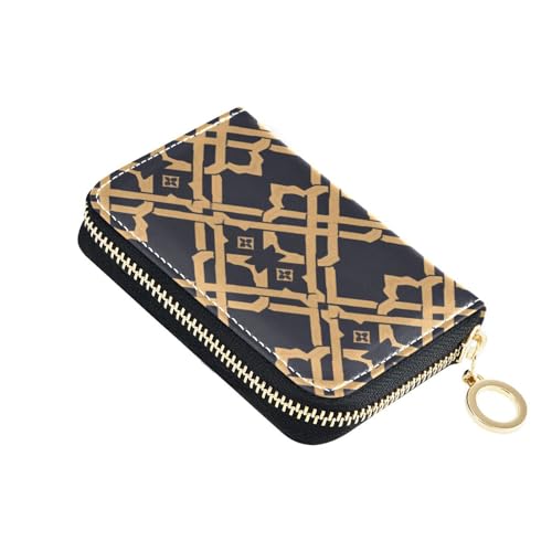 KLL Herren-Geldbörse mit flachem geometrischem Muster, Palmette-Muster, Leder, mit Zion-Geldbörse, RFID-blockierend, Kartenhalter mit Reißverschluss von KLL