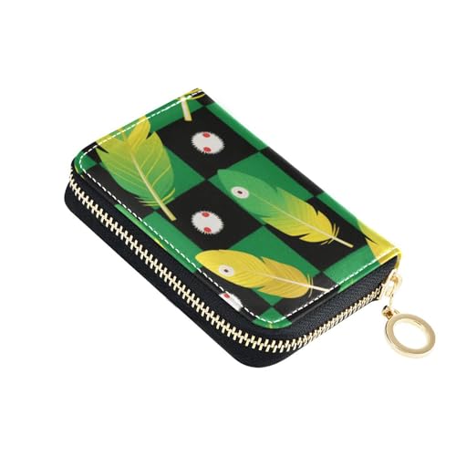 KLL Herren Kreditkartenetui mit 9 Kartenfächern, RFID-blockierend, mit Reißverschluss, fluoreszierendes Grün / Schwarz kariertes Federleder von KLL