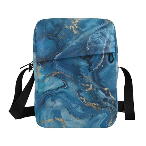 KLL Herren Kuriertasche aus veganem Leder, vergoldet, Marmor, klein, für Damen, lässige Schultertasche von KLL