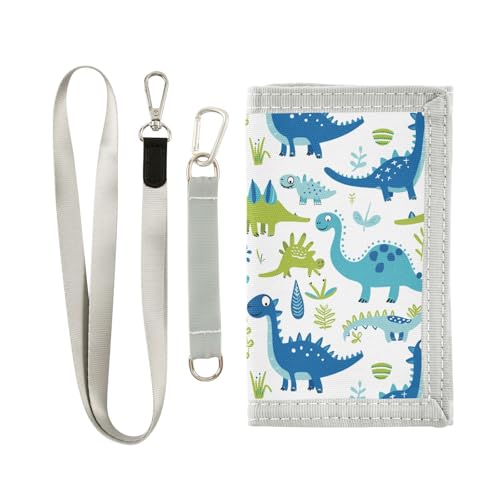 KLL Herren-Reisebrieftasche, Cartoon-Dinosaurier, dreifach faltbar, Geschenke für junge Männer, schlicht, robust, mit Umhängeband von KLL