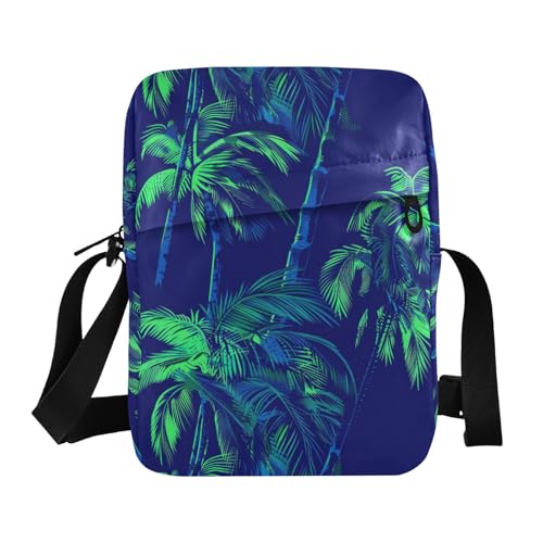 KLL Herren-Umhängetasche, Motiv: Palmen, veganes Leder, neongrüne Palmen, Schulterriemen von KLL
