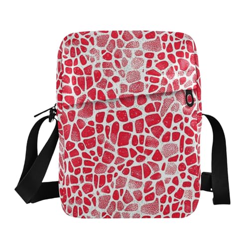 KLL Herren-Umhängetasche, Motiv: roter Marmor, Steinmuster, veganes Leder, lässige Schultertasche von KLL