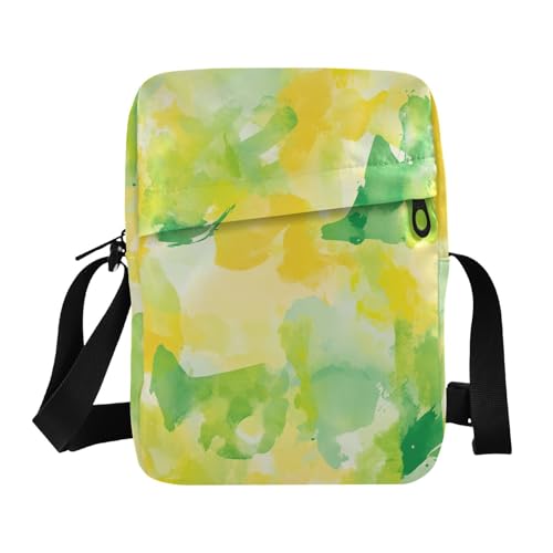 KLL Herren-Umhängetasche, abstraktes Aquarell, Zitronengelb, Hellgrün, veganes Leder, Einkaufstasche, Schultertasche von KLL