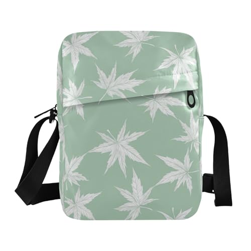 KLL Herren-Umhängetasche, veganes Leder, Ahornblätter, lässige Schultertasche, Handtasche, Weiß von KLL