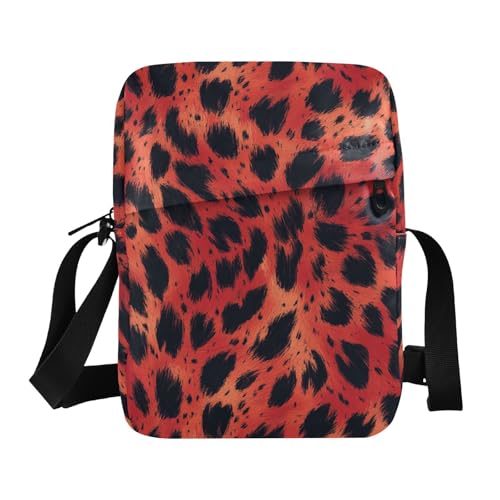 KLL Herren-Umhängetasche mit Tierfell-Druck, veganes Leder, Umhängetasche, lässig, Schulterhandtaschen für Damen, Burgunderrot, Schwarz von KLL