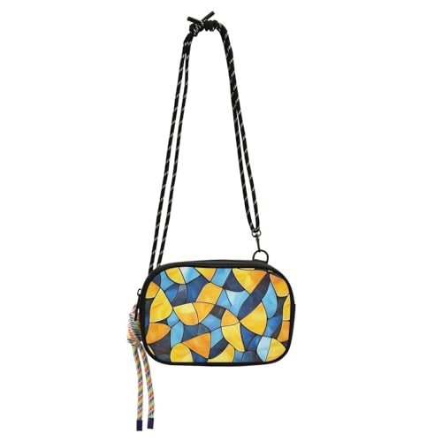 KLL Herren-Umhängetasche mit geometrischem Muster, Buntglas-Stil, Diebstahlschutz, mit verstellbarem Riemen, Gelb und Blau von KLL