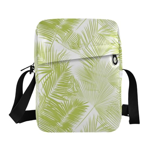 KLL Herren-Umhängetasche mit grünen Palmenblättern, veganes Leder, lässige Handtasche für Reisen von KLL