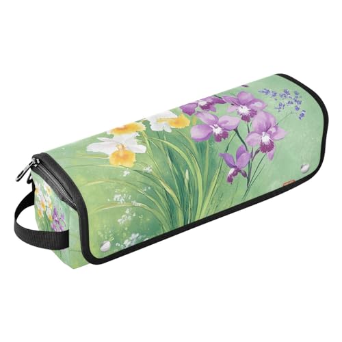 KLL Hot Hair Tools Reisetasche und hitzebeständige Matte mit Reißverschluss, Heizwerkzeuge, Reisetasche, Organizer für Lockenstab Glätteisen, flacher Haartrockner, Narzissen-Lavendelgrün von KLL