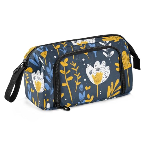 KLL Iris Senfgelb und Jeansblau Schulmäppchen Große Kapazität Pinsel und Federmäppchen mit Fach für Man High School von KLL