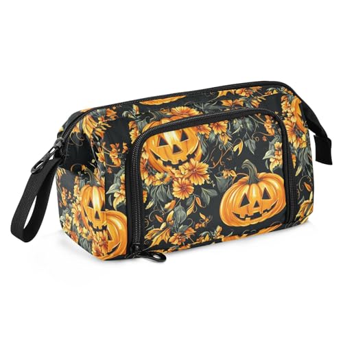 KLL Jack-o'-Lantern Kürbis Floral Halloween Federmäppchen Große Kapazität Künstler Federmäppchen Leicht für Mann Büro von KLL
