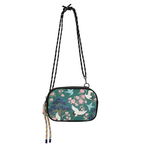 KLL Japanische grüne Kranich-Umhängetasche für Damen, wasserdicht, mit verstellbarem Riemen, Mini-Umhängetasche, Spaziergang mit dem Hund von KLL