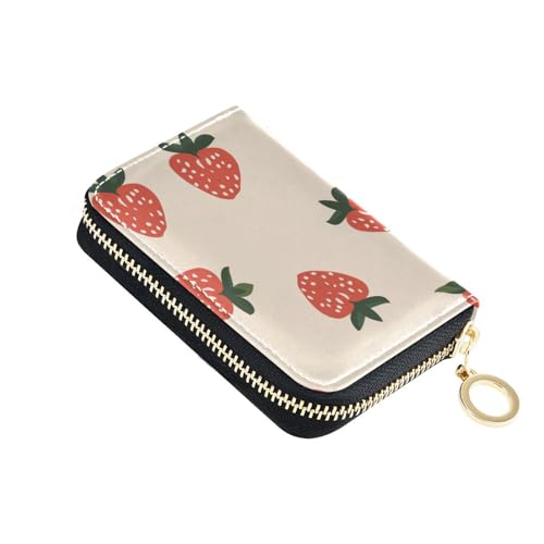 KLL Kartenetui aus Erdbeerleder für Herren, mit 2 Geldfächern, RFID-blockierendem Kartenhalter mit Reißverschluss von KLL