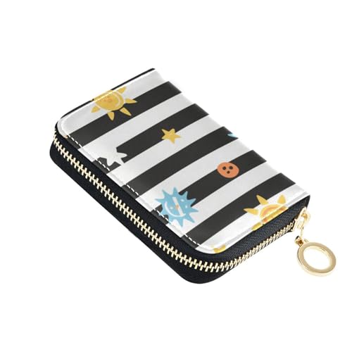 KLL Kartenetui aus Leder, mit 9 Kartenfächern, RFID-blockierend, mit Reißverschluss, Schwarz / Weiß gestreift von KLL