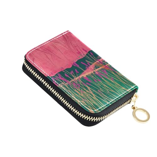 KLL Kartenetui aus Leder, mit RFID-blockierendem Kartenhalter mit Reißverschluss, Rosa und Grün von KLL