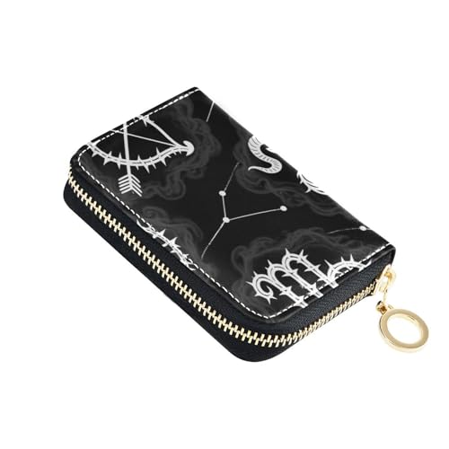 KLL Kartenetui aus Leder mit 2 Geldfächern, RFID-blockierend, Gothic-Stil, Schwarz und Weiß, mit Reißverschluss von KLL