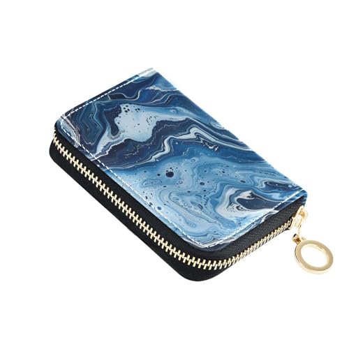 KLL Kartenetui aus Leder mit 2 Geldfächern, RFID-blockierend, mit Reißverschluss, Blau von KLL