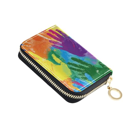 KLL Kartenetui aus Leder mit 9 Kartenfächern, RFID-blockierend, Regenbogenfarben, mit Reißverschluss von KLL