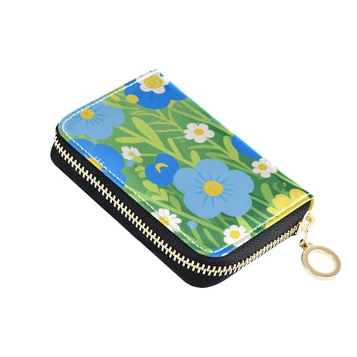 KLL Kartenetui aus Leder mit 9 Kartenfächern, RFID-blockierend, mit Reißverschluss, Blau / Gelb von KLL