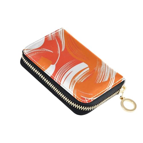 KLL Kartenetui aus Leder mit 9 Kartenfächern, RFID-blockierend, mit Reißverschluss, geometrisches Design, Orange von KLL