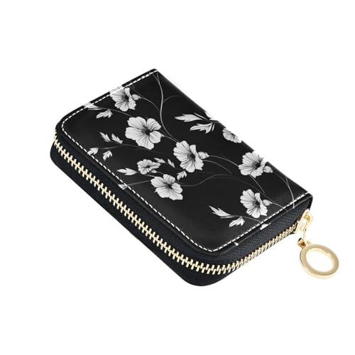 KLL Kartenetui aus Leder mit Blumen-Silhouette, mit 9 Kartenfächern, RFID-blockierend, kleiner Kartenhalter mit Reißverschluss von KLL