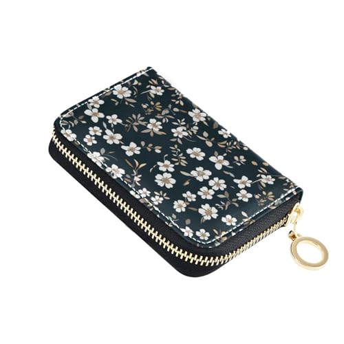 KLL Kartenetui aus Leder mit Blumenmuster, für Herren, mit 2 Geldfächern, RFID-blockierend, Kreditkartenschutz mit Reißverschluss, Schwarz von KLL