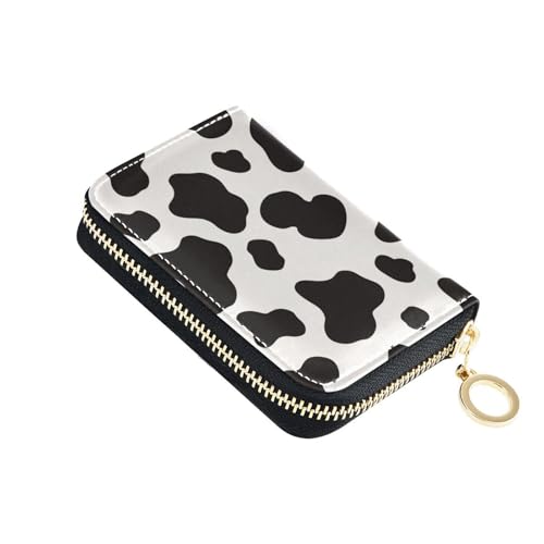 KLL Kartenetui aus Leder mit Kuhmuster, für Damen, mit 9 Kartenfächern, RFID-blockierend, Kreditkartenetui mit Reißverschluss, Schwarz / Weiß von KLL