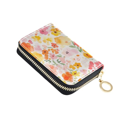KLL Kartenetui aus Leder mit buntem Blumenmuster, für Damen, mit 9 Kartenfächern, RFID-blockierend, Kartenetui mit Reißverschluss von KLL
