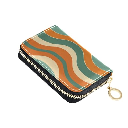 KLL Kartenetui aus Leder mit nahtlosem Muster, mit 9 Kartenfächern, RFID-blockierend, mit Reißverschluss, Orange und Blaugrün von KLL