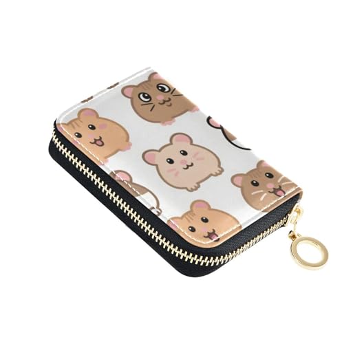 KLL Kartenetui aus Leder mit niedlichem Hamstermotiv, mit RFID-blockierendem Kartenhalter mit Reißverschluss, Braun von KLL