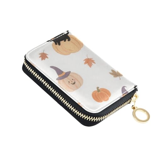 KLL Kartenetui für Damen, Halloween-Kürbis-Leder, mit RFID-blockierendem Kartenhalter mit Reißverschluss, Orange von KLL