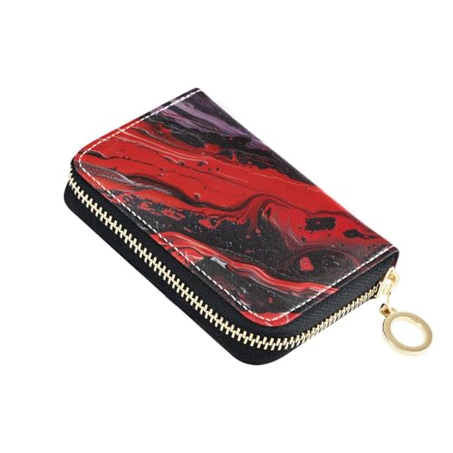 KLL Kartenetui für Damen, Leder, mit 2 Geldfächern, RFID-blockierend, mit Reißverschluss, Schwarz und Rot, Pastellfarben von KLL