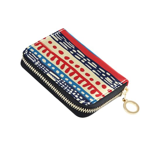 KLL Kartenetui für Damen, Leder, mit RFID-blockierendem Kartenetui mit Reißverschluss, Rot und Blau gestreift von KLL
