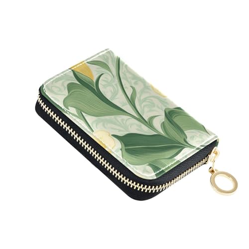 KLL Kartenetui für Damen, Retro-Stil, gelbes Calla-Lilien-Blumenmuster, Leder, mit RFID-blockierendem Kartenhalter mit Reißverschluss von KLL