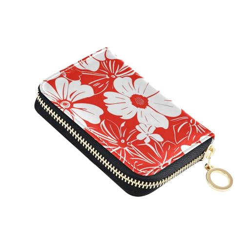 KLL Kartenetui für Damen, mit 2 Geldfächern, RFID-blockierend, mit Reißverschluss, Blumenmuster, Leder, Weiß von KLL