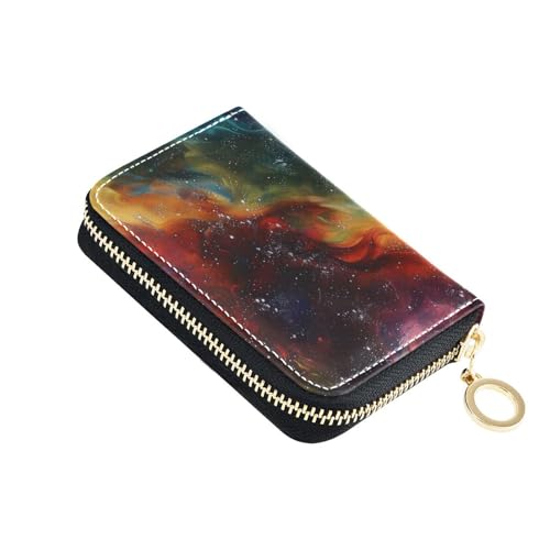 KLL Kartenetui für Damen, regenbogenfarbene Nebel, Leder, mit RFID-blockierendem Kreditkartenetui für Herren, mit Reißverschluss von KLL