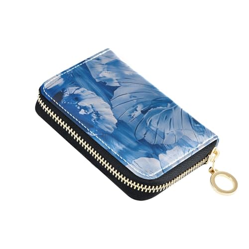KLL Kartenetui für Damen mit 9 Kartenfächern, RFID-blockierend, Leder, mit Reißverschluss, Blau von KLL