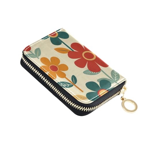 KLL Kartenetui für Herren, Retro-Blumen, Leder, mit Zion-Geldbörse, RFID-blockierend, Kartenhalter für Herren, mit Reißverschluss von KLL