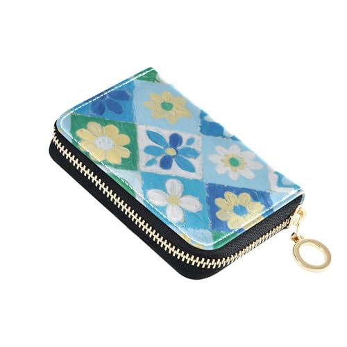 KLL Kartenetui für Herren, japanische Kirschblüten-Blumen, Leder, mit 2 Geldfächern, RFID-blockierend, Kartenhalter mit Reißverschluss für Damen von KLL