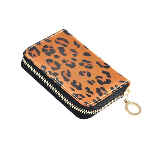 KLL Kartenetui für Herren mit Tiermuster, Leder, mit 2 Geldfächern, RFID-blockierend, mit Reißverschluss, Orange / Schwarz von KLL