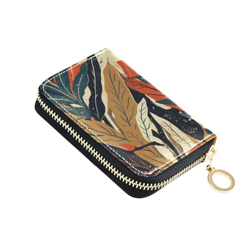 KLL Kartenetui mit buntem Blättermuster, Kunstleder, mit 9 Kartenfächern, RFID-blockierend, Kreditkartenetui für Damen mit Reißverschluss von KLL