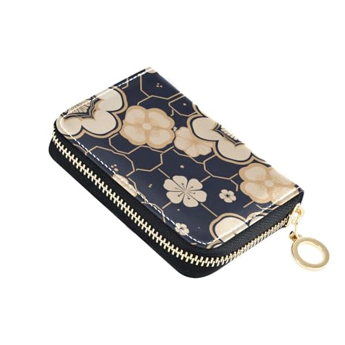 KLL Kartenetui mit flachem geometrischem Muster, achteckige Blume, Leder, Kartenetui mit 9 Kartenfächern, RFID-blockierend, Kreditkartenbuch mit Reißverschluss von KLL