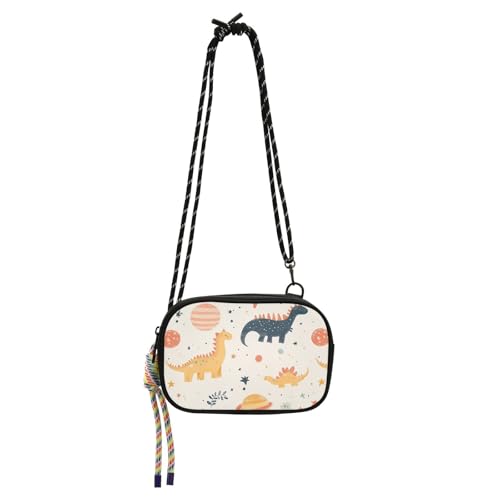 KLL Kinder-Umhängetasche mit Dinosaurier-Planeten, Retro-Stil, trendig, mit verstellbarem Riemen, kleine Handtasche, Schwarz von KLL