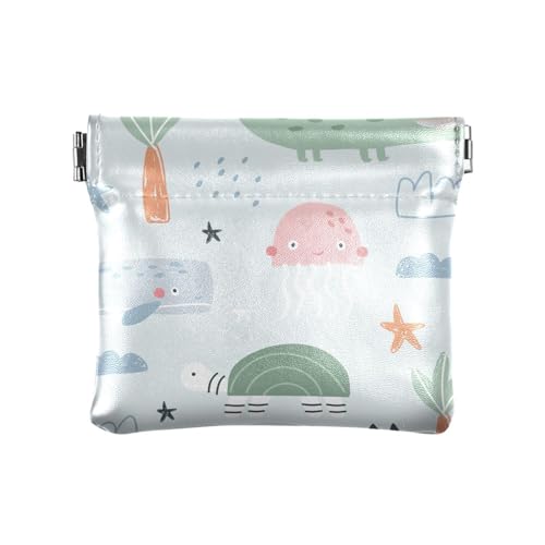 KLL Kleine Damen-Geldbörse aus Leder, ausgefallener Schmuck-Organizer für Frauen, niedliche Meerestiere, Wal, niedliche Meerestiere, Wal, 11 cm (L) x 9,5 cm (B) x 1 cm (H), Druck, Niedliche von KLL