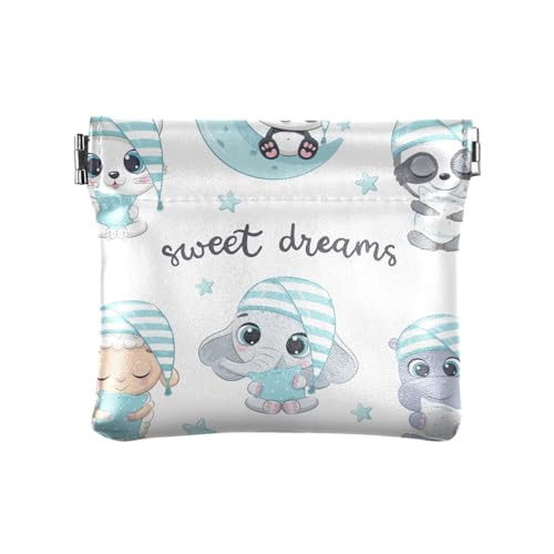 KLL Kleine Damen-Geldbörse aus Leder, ausgefallener Schmuck-Organizer für Mütter und Schwestern, niedliches Baby, Jungen, Tiere, schlafend, 11 cm (L) x 9,5 cm (B) x 1 cm (H), Druck, Niedliche Tiere, von KLL