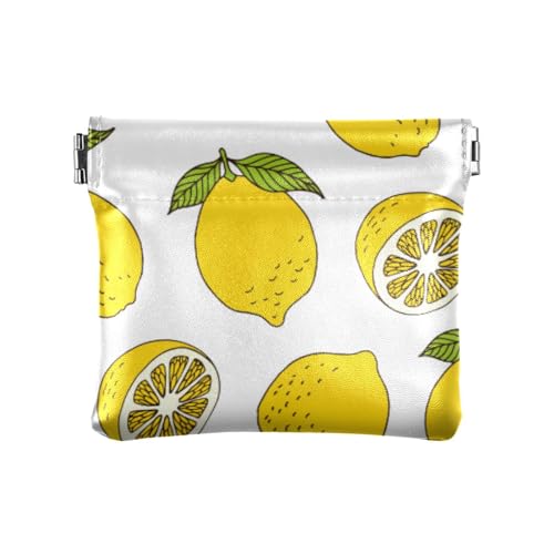 KLL Kleine Damen-Geldbörse aus Leder, praktischer Schmuck-Organizer für Frauen und Mädchen, Zitronengelb (7), Zitrone (7), 4.33"(L) x 3.74"(W) x 0.39"(H), Drucken von KLL