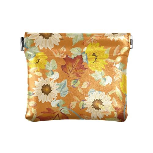 KLL Kleine Damen-Geldbörse aus Leder, wasserdicht, Make-up-Perioden-Tasche für Mütter, Schwester, Herbst-Sonnenblumen-Blume, Herbst-Sonnenblumen-Blume, 11 cm (L) x 9,5 cm (B) x 1 cm (H), Druck, von KLL
