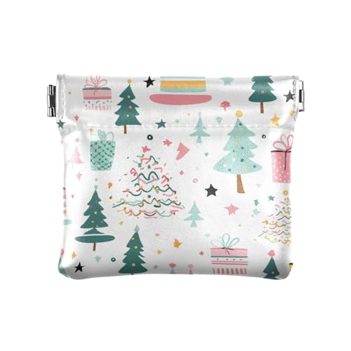 KLL Kleine Geldbörse aus Leder, wasserdicht, Reisezubehör für Frauen, Freundin, Frohe Weihnachtsbaum und Geschenk, 11 cm (L) x 9,5 cm (B) x 1 cm (H), Druck, Merry Christmas Tree and Gift, 4.33"(L) x von KLL